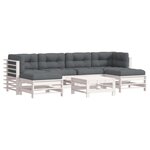 vidaXL Salon de jardin 7 Pièces avec coussins blanc bois massif