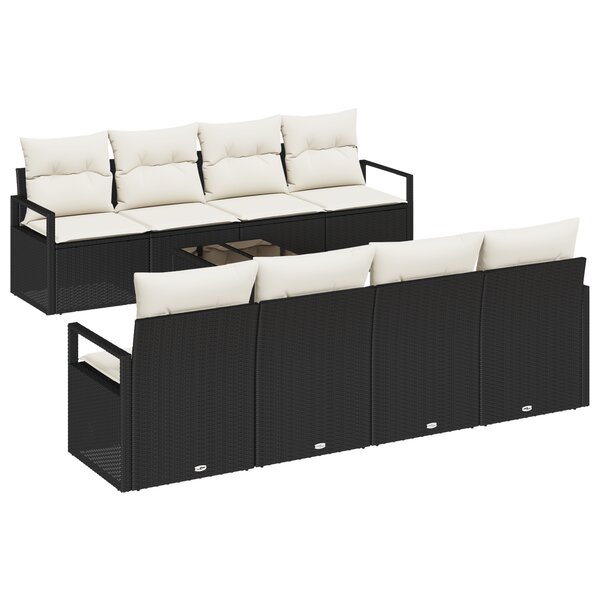 Ensemble de sofa de jardin de 9 pièces avec coussins noir poly rotin