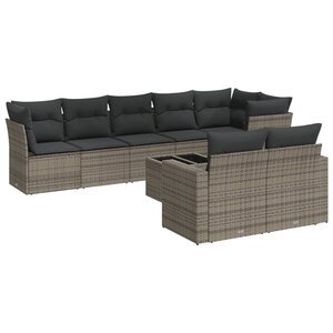 vidaXL Salon de jardin 9 Pièces avec coussins gris résine tressée