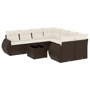 vidaXL Salon de jardin avec coussins 9 Pièces marron résine tressée