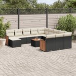 vidaXL Salon de jardin avec coussins 13 Pièces noir résine tressée