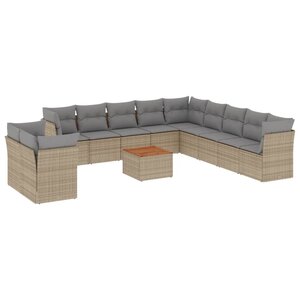 vidaXL Salon de jardin avec coussins 12 Pièces beige résine tressée