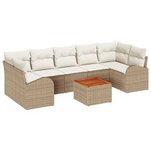 vidaXL Set de canapé de jardin 8 pièces avec coussins en poly rotin beige