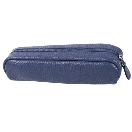 Trousse fourre tout rectangle 20 x 4.5 x 6 cm cuir grainé - bleu marine