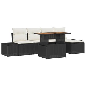 vidaXL Set de salle à manger de jardin 6 pièces avec coussins en poly rotin noir et acajou