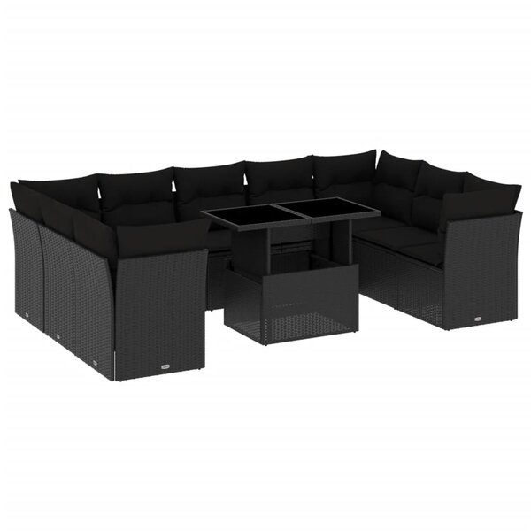vidaXL Salon de jardin 10 Pièces avec coussins noir résine tressée