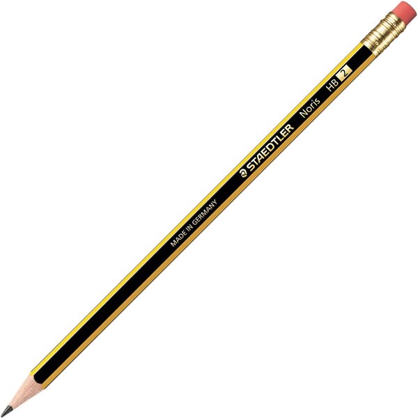 Noris Crayon de papier avec gomme mine HB corps hexagonal jaune et noir (boîte 12 unités)