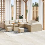 Ensemble de canapé de jardin 13 pièces avec coussins beige poly rattan