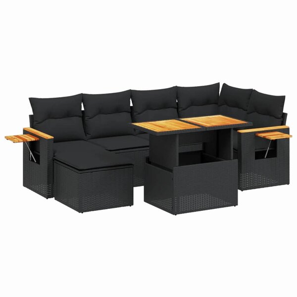 vidaXL Salon de jardin 7 Pièces avec coussins noir résine tressée