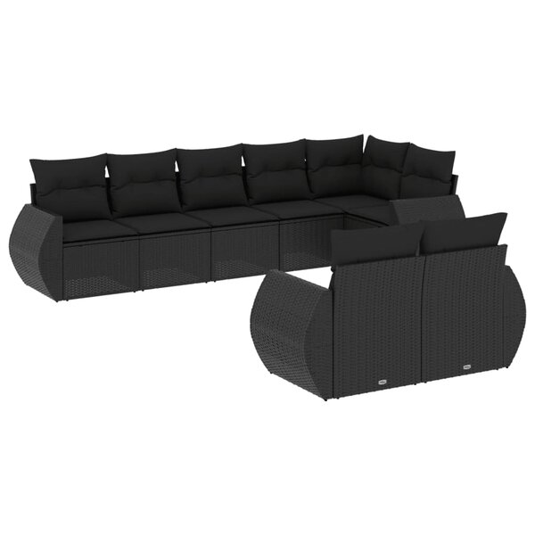 vidaXL Salon de jardin 8 Pièces avec coussins noir résine tressée