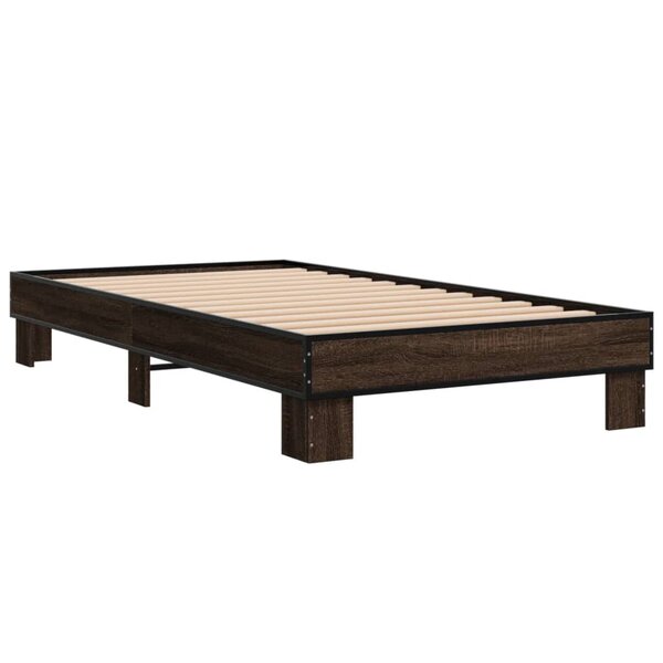 vidaXL Cadre de lit chêne marron 90x190 cm bois d'ingénierie et métal