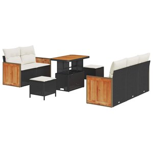 vidaXL Ensemble de canapé de jardin 10 Pièces Noir et Crème polyrotin