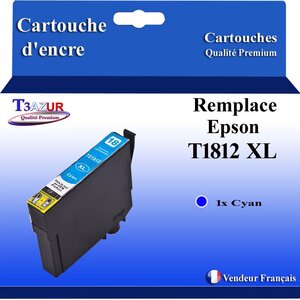 T3AZUR- Cartouche Compatible avec Epson 18XL 18 XL remplace Epson Expression Home XP-402 XP-405 XP-405WH XP-412 XP-415 XP-422 XP-425 Cyan