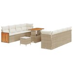 Ensemble de Canapé de Jardin de 11 Pièces avec Coussins Beige Poly Rattan Acacia
