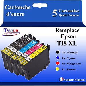 T3AZUR- 5x Cartouches Compatibles avec Epson 18XL 18 XL remplace Epson Expression Home XP-225 XP-30 XP-302 XP-305 XP-312 XP-315 XP-322 XP-325