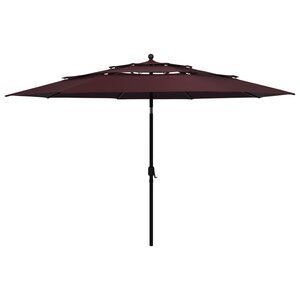 vidaXL Parasol de jardin à 3 niveaux mât en aluminium rouge bordeaux