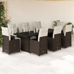 vidaXL Ensemble de bistro de jardin 9 Pièces coussins marron poly rotin
