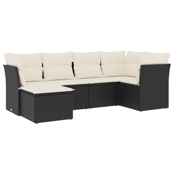 vidaXL Salon de jardin 6 Pièces avec coussins noir résine tressée