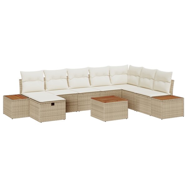 vidaXL Ensemble de Canapé de Jardin 9 Pièces avec Coussins Beige Rattan Poly