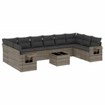 vidaXL Salon de jardin 11 Pièces avec coussins gris résine tressée