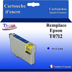 T3AZUR- Cartouche Compatible avec Epson T0713 remplace Epson Stylus 7DX7000F DX7400 DX7450 DX8400 DX8450 DX9400 DX9400F Cyan