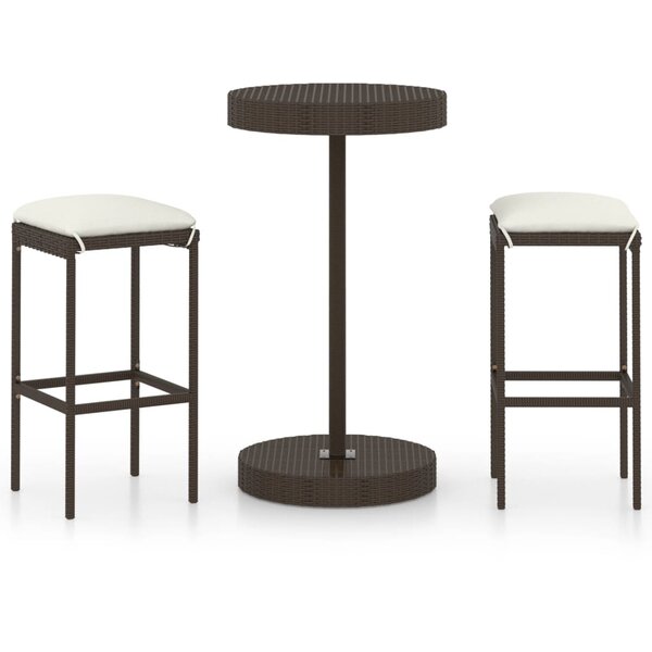 vidaXL Ensemble de bar de jardin 3Pièces coussins Résine tressée Marron