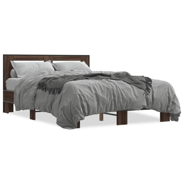 vidaXL Cadre de lit chêne marron 120x200 cm bois d'ingénierie et métal