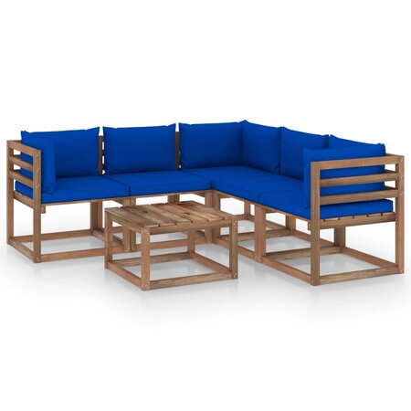 vidaXL Salon de jardin 6 Pièces avec coussins bleu Bois de pin imprégné