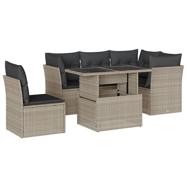vidaXL Salon de jardin 6 Pièces avec coussins gris clair résine tressée