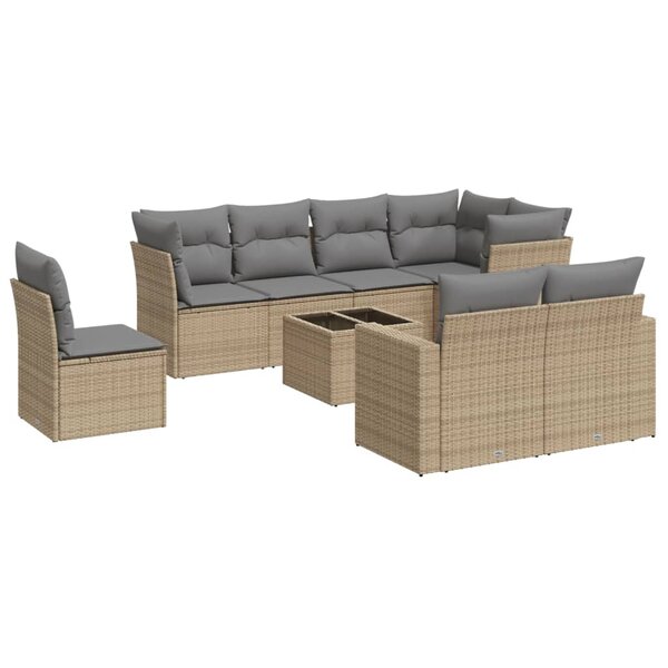 vidaXL Salon de jardin avec coussins 9 Pièces beige résine tressée