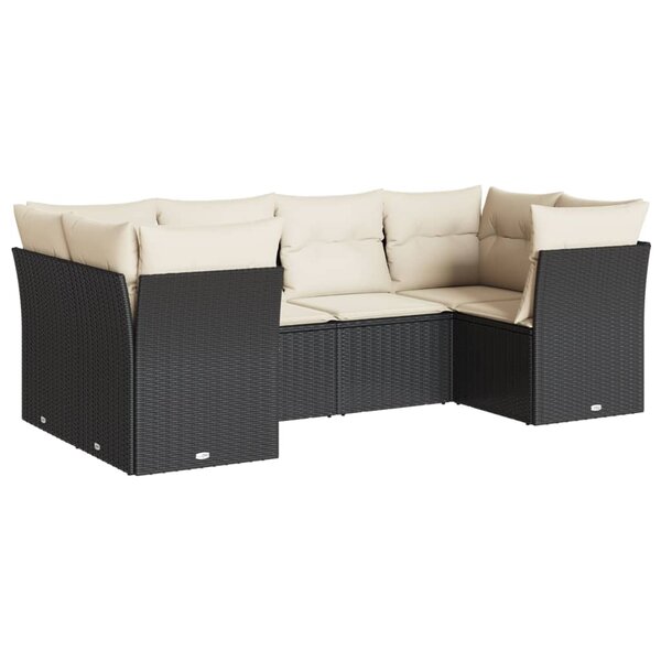vidaXL Salon de jardin 6 Pièces avec coussins noir résine tressée