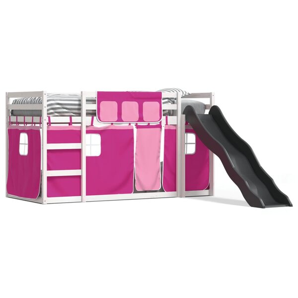 vidaXL Lit superposé avec toboggan et rideaux rose 90x190 cm