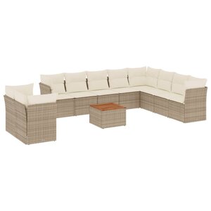 vidaXL Salon de jardin 11 Pièces avec coussins beige résine tressée