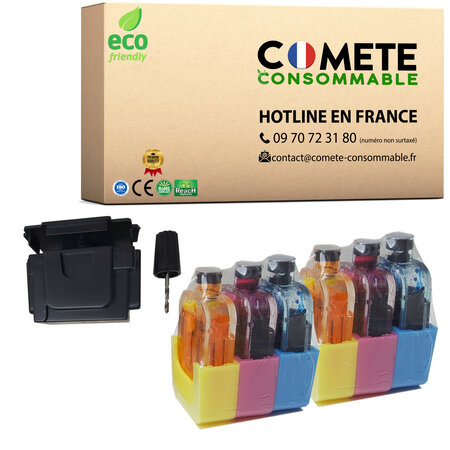 COMETE 62 1 Kit de Remplisage 2 Recharges d'encre Couleurs pour Cartouche HP 62XL Ecoink Compatible avec Les imprimantes HP - Facile Economique et Ecologique-Livraison gratuite