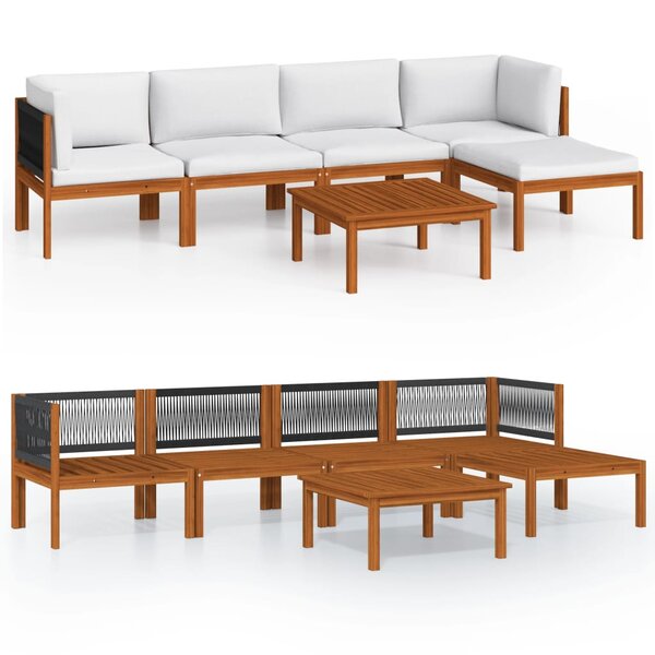 vidaXL Salon de jardin 6 Pièces avec coussins Crème Bois d'acacia solide