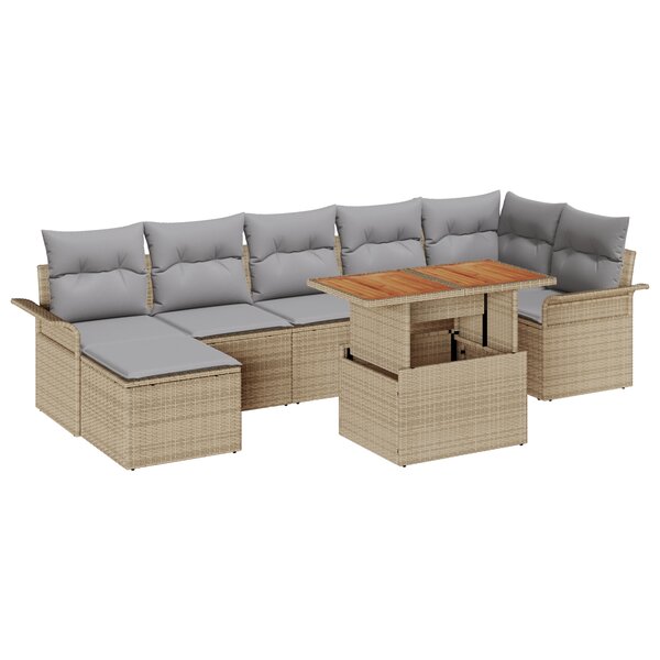 vidaXL Ensemble de salle à manger de jardin 8 pièces avec coussins Beige Poly Rotin Acacia