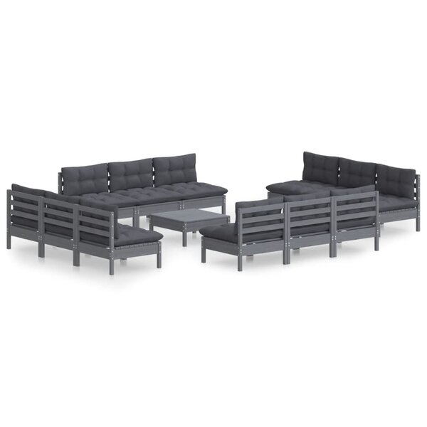 vidaXL Salon de jardin 13 Pièces avec coussins anthracite bois de pin