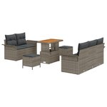 vidaXL Ensemble de Canapé de Jardin 8 Pièces avec Coussins Gris Poly Rattan Acacia