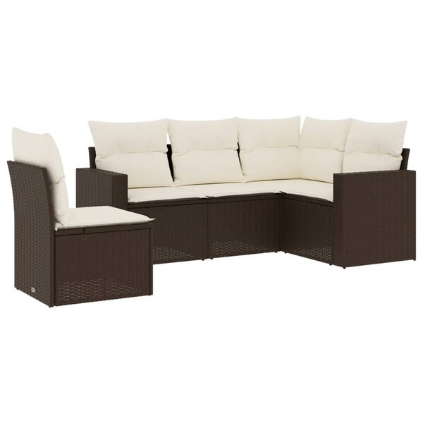 vidaXL Salon de jardin avec coussins 5 Pièces marron résine tressée