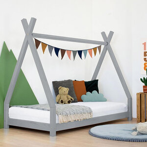 Lit Tipi enfant bois massif gris 120 x 190 cm