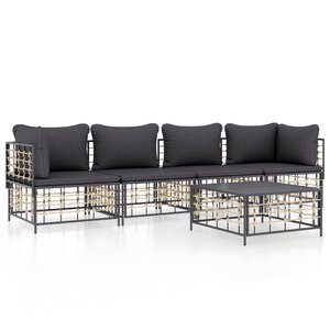 vidaXL Salon de jardin 5 Pièces avec coussins anthracite résine tressée