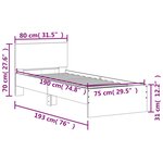 vidaXL Cadre de lit tête de lit et lumières LED gris béton 75x190 cm