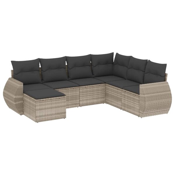 vidaXL Salon de jardin avec coussins 7 Pièces gris clair résine tressée