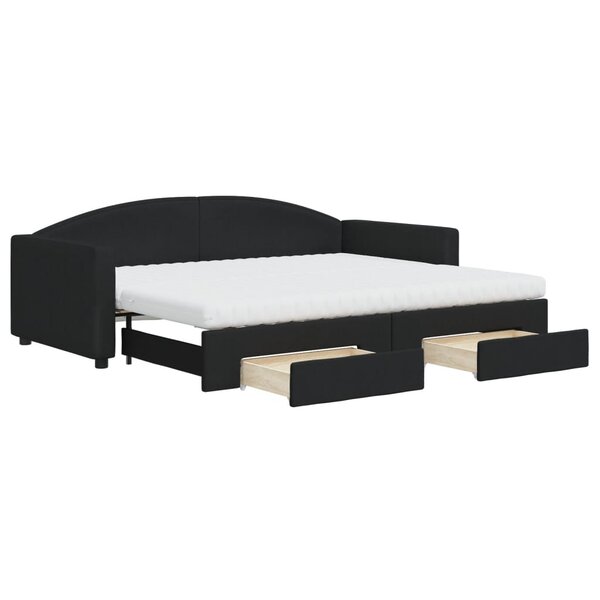 vidaXL Lit de jour avec gigogne et tiroirs noir 90x200 cm tissu
