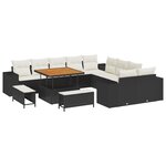 Ensemble de Canapés de Jardin vidaXL de 13 Pièces avec Coussins Noir Rattan Poly Acacia
