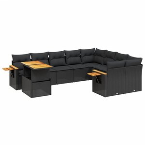 vidaXL Salon de jardin 10 Pièces avec coussins noir résine tressée