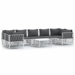 vidaXL Salon de jardin 8 Pièces avec coussins blanc acier