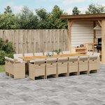 vidaXL Ensemble à manger de jardin et coussins 17 Pièces beige