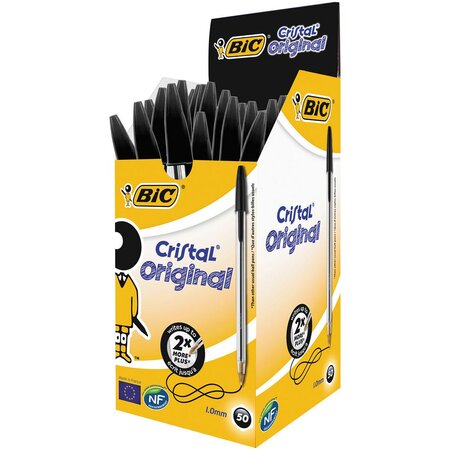 Cristal Original - Stylo bille à capuchon pointe moyenne 1 mm - Noir (paquet 50 unités)