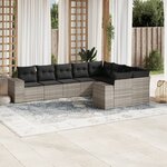 vidaXL Salon de jardin 9 Pièces avec coussins gris clair résine tressée